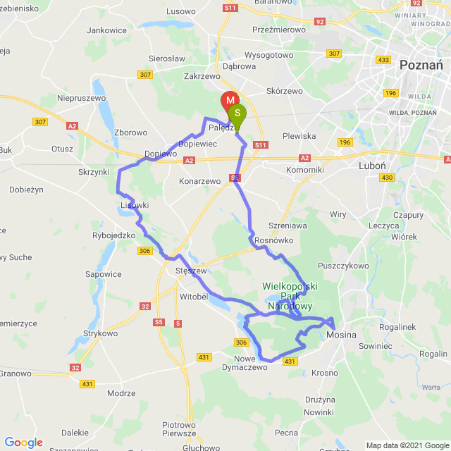 Mapa trasy Wielkopolski Park Narodowy