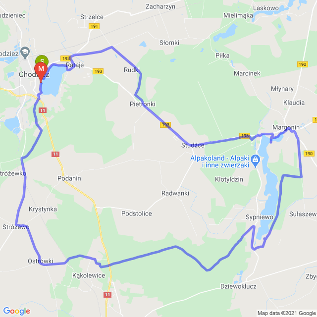 Mapa trasy Okolice Chodzieży i Margonina