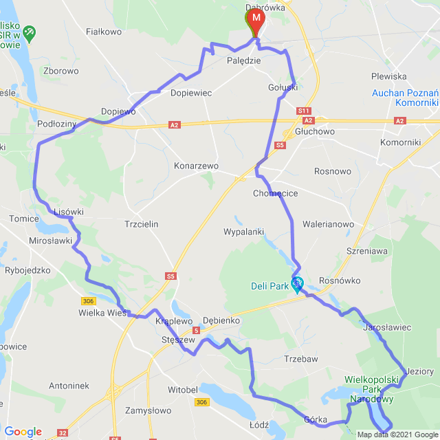 Mapa trasy Popołudnie z Wielkopolskim Parkiem Narodowym