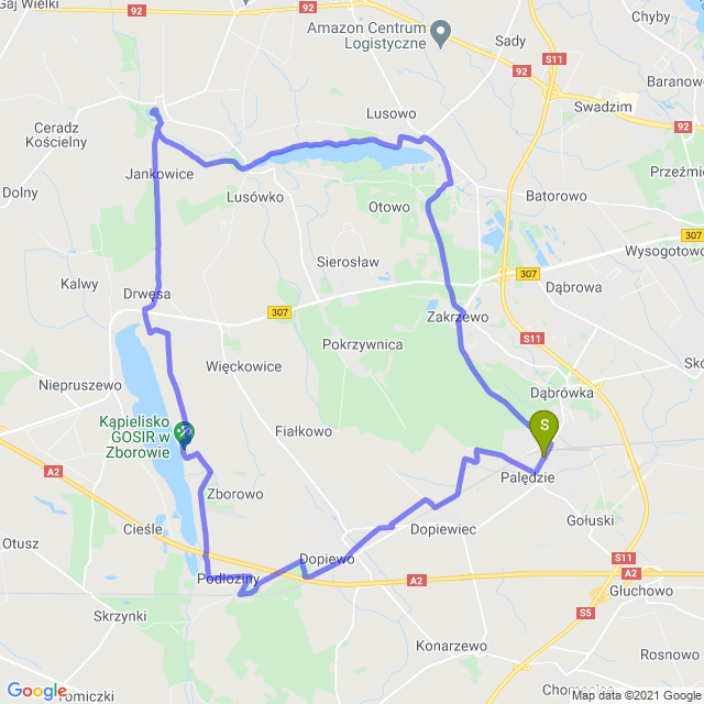 Mapa trasy Wokół Komina przez Zborowo