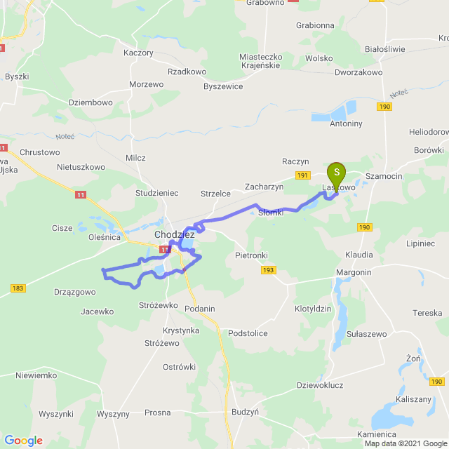 Mapa trasy Laskowo - Chodzież