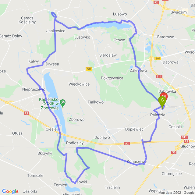 Mapa trasy Po robocie z zachodzącym słońcem