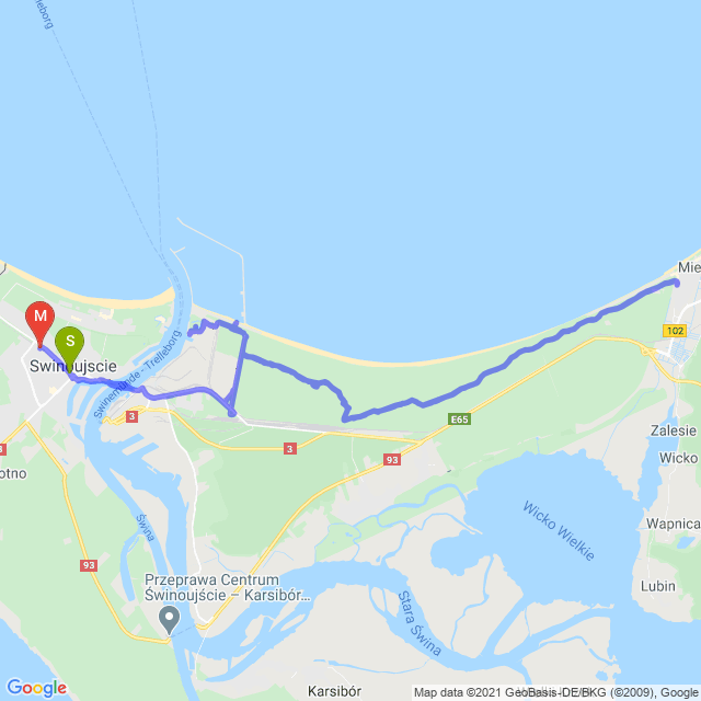 Mapa trasy Ze Świnoujścia do Międzyzdrojów