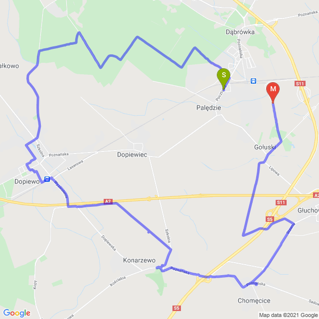 Mapa trasy Lokalnie po gminie Dopiewo