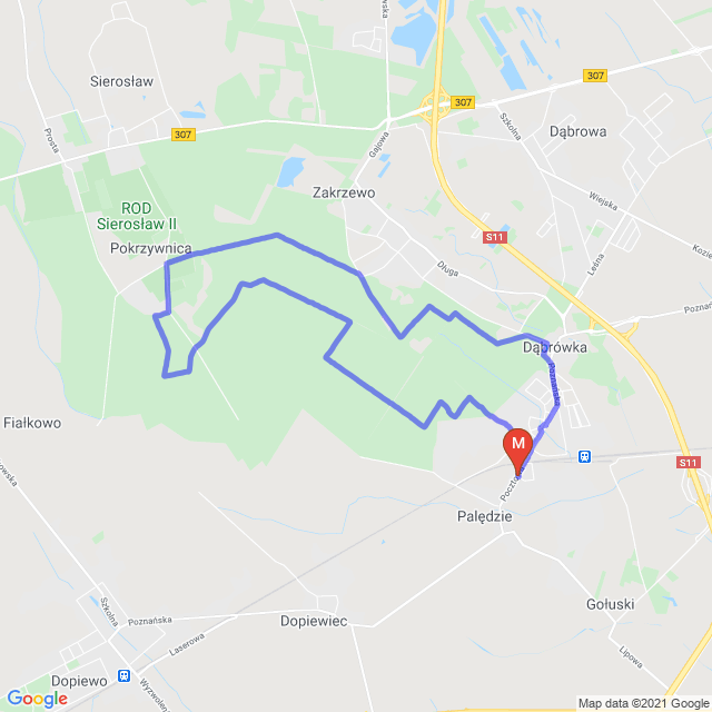 Mapa trasy Krótko po lesie