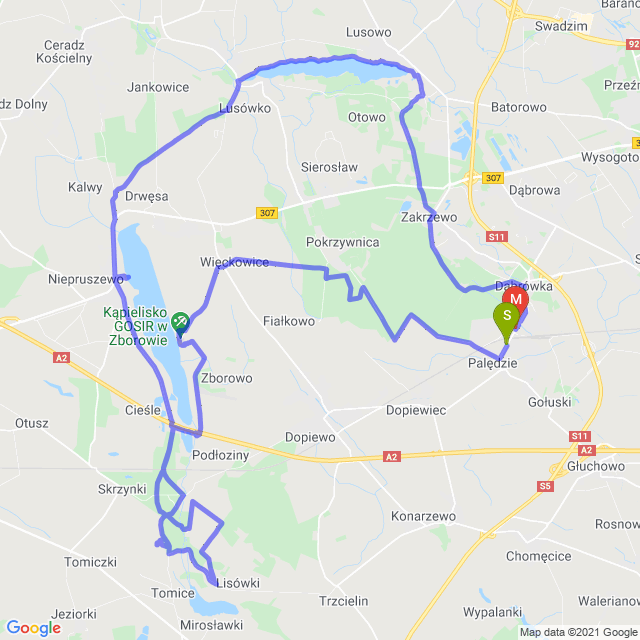 Mapa trasy Popołudniowa trasa z pływaniem