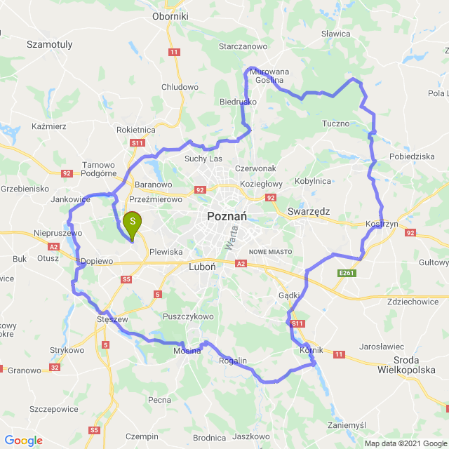 Mapa trasy Pierścień wokół Poznania