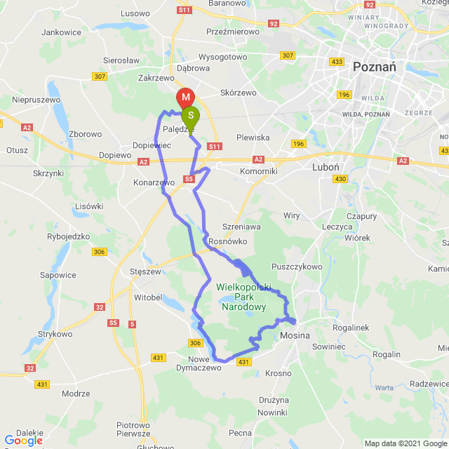Mapa trasy Słonecznie i bez śniegu w WPN